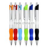 Silver plated barrel with colored rubber on grip and top ball point pen for office writing