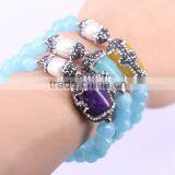 Round Facetd Stone Beaded Bracelets With Pave Crystal Nature Pearl And Mix Color Malaysian Jade Jewelry thumbnail-1