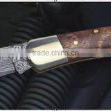 A BURL WOOD HANDLE DAMASCUS STEEL FOLDING KNIFE thumbnail-4