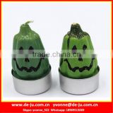 Green Pumpkin Shaped Black Strip Printing On The Candle