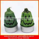 Green Pumpkin Shaped Black Strip Printing On The Candle thumbnail-1