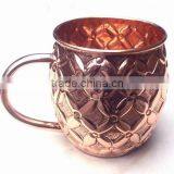 BPA FREE 100% COPPERTISAN MOSCOW MULE MUG, NEW ARRIVAL EMBOSSED BARREL SHAPE PURE COPPER MOSCOW MULE MUG thumbnail-4