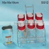 2016 Simple 6pcs/set Clear Cylinder Glass Spice Jar With Metal Stand thumbnail-1