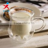 Hand Blown Double Layer Clear Borosilicate Glass Milk Cup with Handle