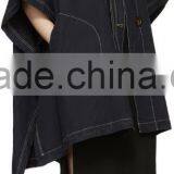 Newest Winter Women Dark Navy Oversized Cape Coat Made in China thumbnail-2