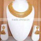 GOLD PLATED TEMPLE DESIGN Necklace JHUMKA EARRING Set thumbnail-4