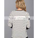 Women White Black Stripe Fleece Scoop Neckline With Sweater-stitch at Front Three-quarter Length Dolman Sleeves Sweater Fleece thumbnail-4