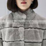Women's Real Fur Coat Real Rex Rabbit Fur Jacket Knitted Wool Lining Coat of Fur Stand Collar Female thumbnail-4
