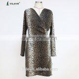 Sexy Deep v Neck Leopard Printed Irregular Hem Long Sleeve Dress Short Ladies Night Robe thumbnail-1