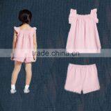 WY-827 Ruffle Neck Shirt Clothes For Baby Girls Flared Shirt Dress Outfit Kids Ruched Sleeves