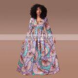 New Arrival Deep V Neck Shape Waist Long Sleeve Sexy Women African Floral Printed Casual Evening Dresses thumbnail-1