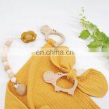 Wood Teething Muslin Organic Comforter Blanket Pacifier Chain 3 Pcs Set thumbnail-5