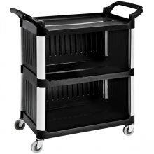 Large Size 3 Shelf Utility Cart With Wheels-Round Pillar Commercial Janitorial Cart With Cover thumbnail-4