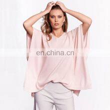 Women v Neck Half Sleeve Batwing Pullover Sweater thumbnail-1