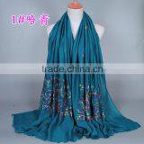 New Design Cotton Colorful Flower Embroidery Fashion Women Hijab thumbnail-6
