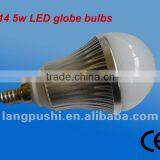 E14 , E27 A19 LED 5w Aluminum Die Casting Globe Bulbs , CE&ROHS Listed