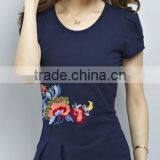 Folk Embroidery Show Thin Asymmetric Hem With Short Sleeves in Summer of Embroidery Tshirts thumbnail-3