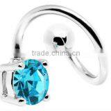 Shimmering Aqua Solitaire Spiral Twister Belly Ring thumbnail-2