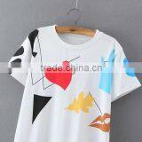 2016 Spring Summer New Fashion Printed Cotton t Shirt of Women Clothing Printed White Lady T-shirt thumbnail-4