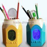 Hot Sale Cheap Digital Led Color Change Wooden Pen Holder Clock thumbnail-3