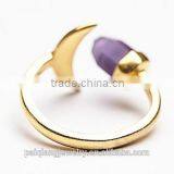 Gold Plated Fashion Simple Amethyst Stone Crescent Moon Druzy Ring thumbnail-2