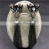 Fashion Crystal Flower Earrings Gun Black Long Tassel Stud Earrings thumbnail-6