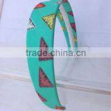 Beautiful Colorful Triangle Printed Fabric Covered Wide Headbands thumbnail-1