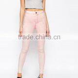 China Supplier Apparel Wholesale New Fashion High End High Waist Women Pink Skinny Jeans thumbnail-1