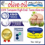 Tuna Olive Oil, Tuna in Olive Oil Tin, 100% High Quality of Tuna, Fresh Tuna in Olive Oil, 160 g