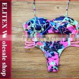 2017 Newest Green Leaves Top Dark Blue Bottom Sexy Print Swimwear Bikini CK378 thumbnail-5