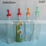 500ml Clear Square Glass Oil Bottle With Plastic Lid thumbnail-1