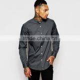 Mens Grey Cotton Shirt With Grandad Collar thumbnail-1