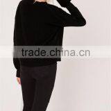 Custom Label Women Plain Black Knitwear With Drop Shoulder Loose Sweater Turn Back Cuff Cropped Jumper Black thumbnail-4
