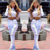 2016 Women Pants Ladies Casual White and Black With Waist-length Ripped Distressed Skinny Female Jeans thumbnail-1