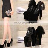 Zm50326b High Heel Lady Shoes Suede Black Flower Chunky Heels Women Shoe thumbnail-3