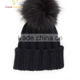 Ladies Winter Wool Hat Fur Pom Hat,Cut Winter Hat