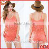 Women Shoulder Straps Underlining Crochet Lace Romper thumbnail-1