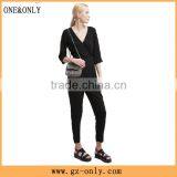 Casual Black V-neck With Belt One Piece Suit Design Trousers thumbnail-1