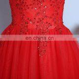 Elegant High Neck Sweet Red Capped A Line Knee-lemgth Tulle Backless Sequins Appliqued Evening Dress thumbnail-6