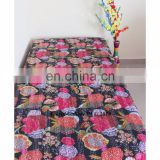 Queen Size Fruit Print Kantha Bedspread Quilt Throw Indian Black Color Handmade bedsheets