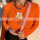 Hot Wholesale Women's Ladies Sexy Skinny Printed Long-sleeved Knitted Bottoming Crop Top thumbnail-6