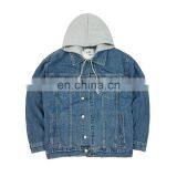 Wholesale Korea Style Detachable Knitted Hoodie Fashion Classic Women Men Unisex Jean Denim Bomber Jacket thumbnail-1