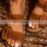 Women's Casual Slippers Flat Sandals Open Toe Beach Shoes Summer Outdoor Slippers Belt Buckle Solid Color Flip Flops thumbnail-3