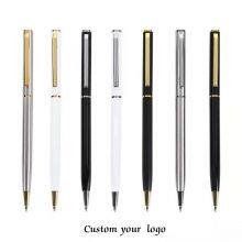 Slim Hotel Custom Pens Skinny Metal Twist Action Ballpoint Pen With Silver Accents Logo By Blue Rose Promotion thumbnail-2