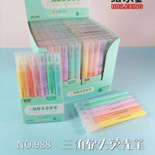 Factory Price 6 Color Pastel Color Fluorescent Soft Fiber Tip Highlighter Triangle Shape Barrel Marker Watercolor Pen thumbnail-5