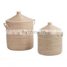 Best Seller White Seagrass Laundry Basket With Lid thumbnail-1