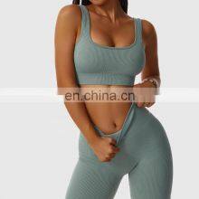 Seamless Wholesale Ribbed Wide Straps Fitness Yoga Bras Workout High Impact Sports Tops thumbnail-3