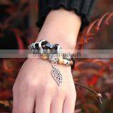 2016 Fashion Personalized Leaf Pendant Leather Bracelets, Vintage Handmade Charm Bracelets thumbnail-4