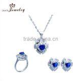 925 Sterling Silver Round Crystal Necklace Earrings Jewelry Set thumbnail-1