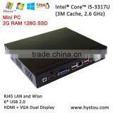 Best Cheap Thin Client Intel Core i5 3317u Mini Desktop PC X86 2GB RAM 128G SSD HD4400 With 6*USB HTPC Case UHD 4K Win8/Linux